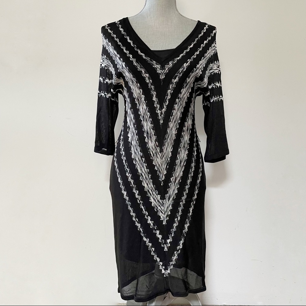 Trina Turk knit dress black and metallic silver with attached slip